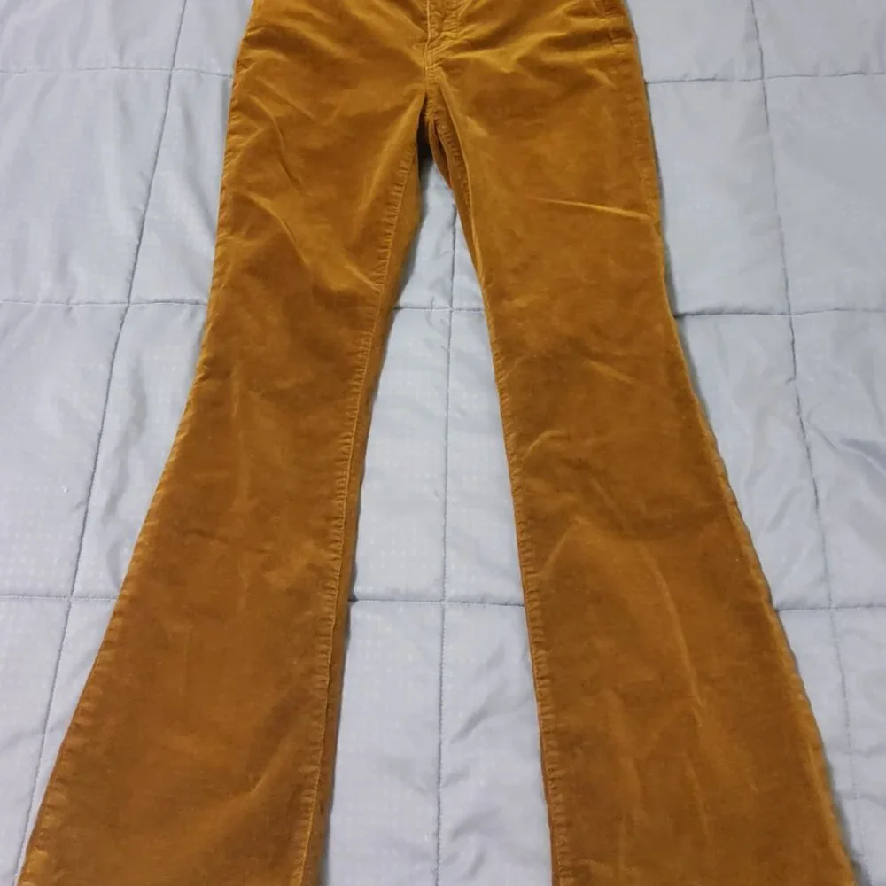 Talbots Mustard Gold Corduroy Wide Leg Flare Pants Vintage Style EUC